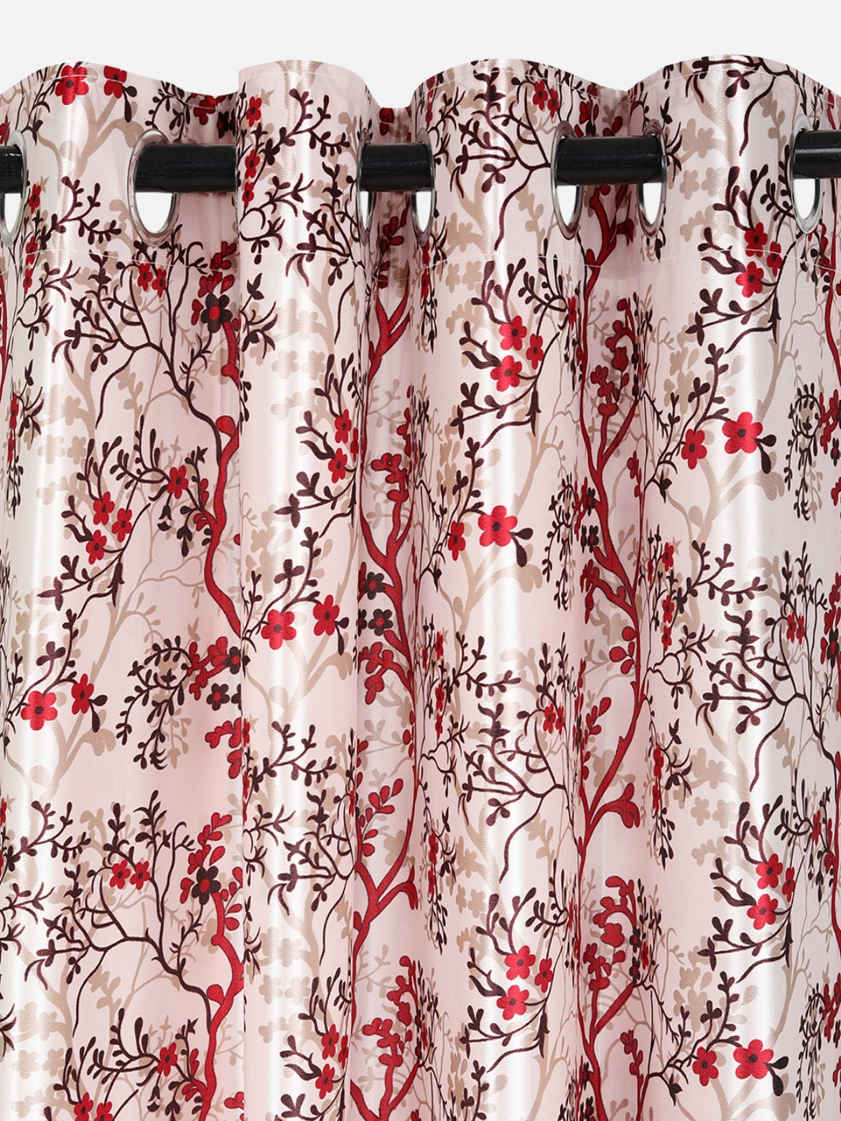 Romee Maroon & Cream Floral Patterned Set of 2 Window Curtains