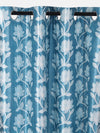 Romee Turquoise Blue Floral Patterned Set of 2 Long Door Curtains