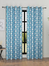 Romee Turquoise Blue Floral Patterned Set of 2 Long Door Curtains