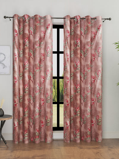 Romee Peach Floral Patterned Set of 2 Long Door Curtains