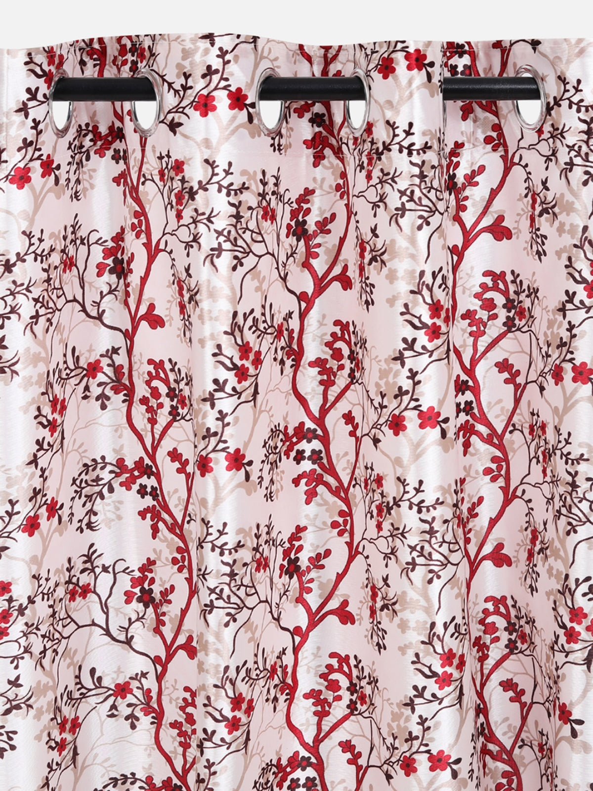 Romee Maroon & Cream Floral Patterned Set of 2 Long Door Curtains