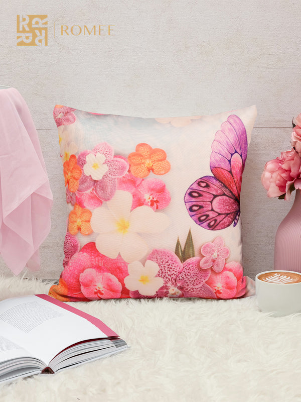 Soft Jute Jasmine Floral Print Throw Pillow/Cushion Covers 16 x 16 inch Set of 5 - Multicolor