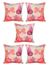 Soft Jute Jasmine Floral Print Throw Pillow/Cushion Covers 16 x 16 inch Set of 5 - Multicolor