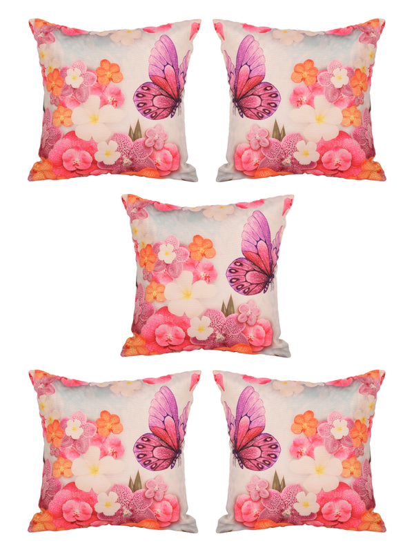 Soft Jute Jasmine Floral Print Throw Pillow/Cushion Covers 16 x 16 inch Set of 5 - Multicolor
