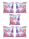 Blue Set of 5 Floral Patterned Jute Square Cushion Covers