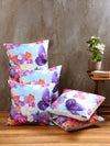 Blue Set of 5 Floral Patterned Jute Square Cushion Covers