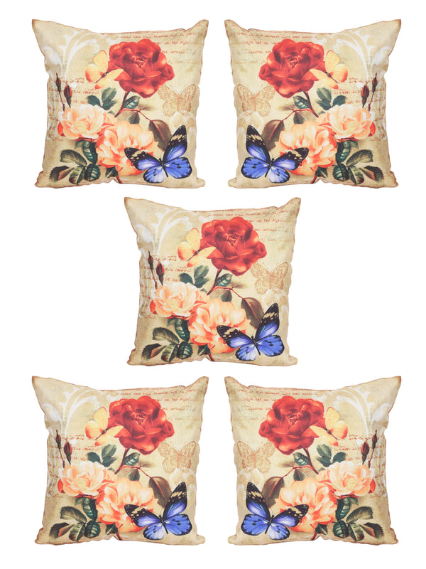 Soft Jute Painterly Floral Print Throw Pillow/Cushion Covers 16x16 inch Set of 5 - Multicolor