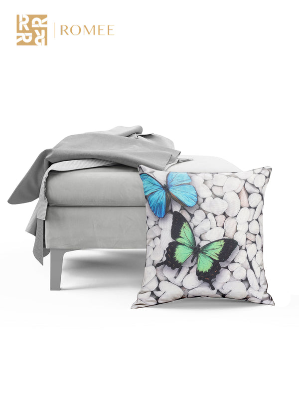 Soft Jute Butterfly Abstract Print Throw Pillow/Cushion Covers 16x16 inch Set of 5 - Multicolor