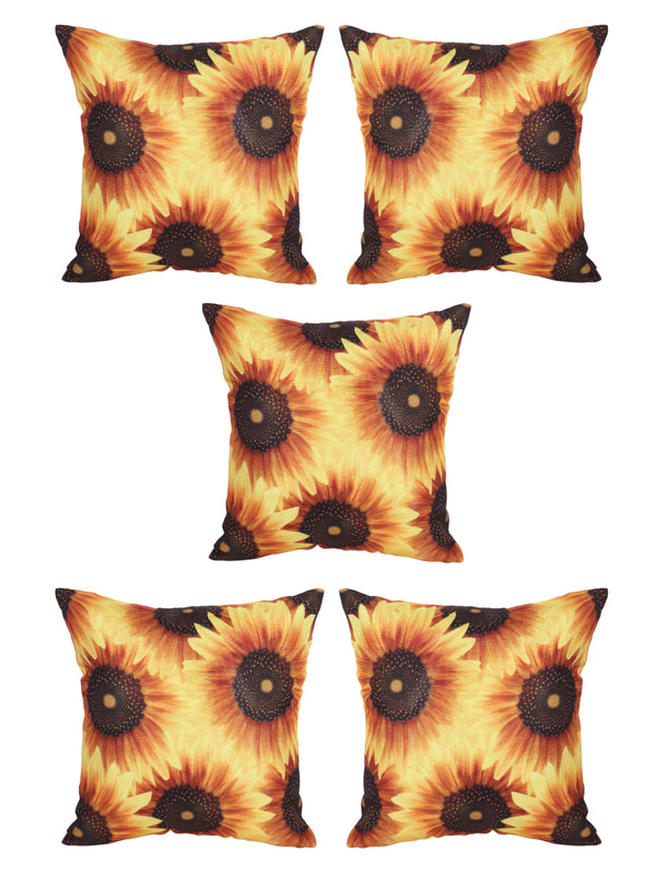 Soft Jute Floral Print Throw Pillow/Cushion Covers 16 x 16 inch Set of 5 - Multicolor