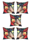 Polyester Jute Feather Printed Cushion Covers 16 inch x 16 inch, Set of 5 - Multicolor