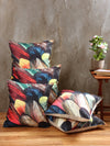 Polyester Jute Feather Printed Cushion Covers 16 inch x 16 inch, Set of 5 - Multicolor