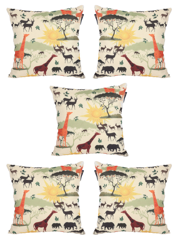 Soft Jute Animal Print Throw Pillow/Cushion Covers 40cm x 40cm Set of 5 - Multicolor