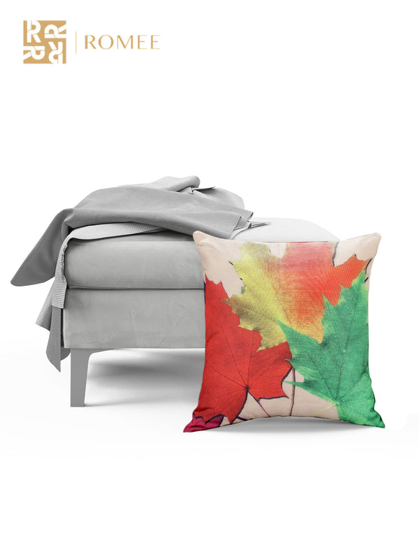 Soft Polyester Jute Leaves Print Cushion Covers 16 inch x 16 inch Set of 5 - Multicolor