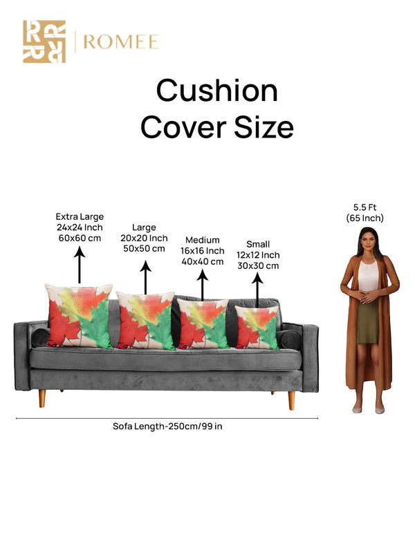 Soft Polyester Jute Leaves Print Cushion Covers 16 inch x 16 inch Set of 5 - Multicolor