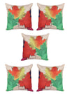 Soft Polyester Jute Leaves Print Cushion Covers 16 inch x 16 inch Set of 5 - Multicolor