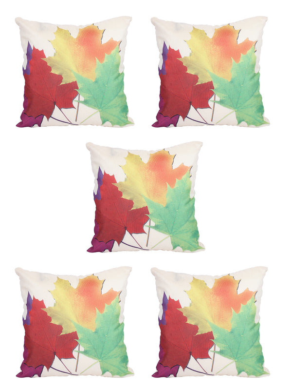White Set of 5 Floral Patterned Jute Square Cushion Covers