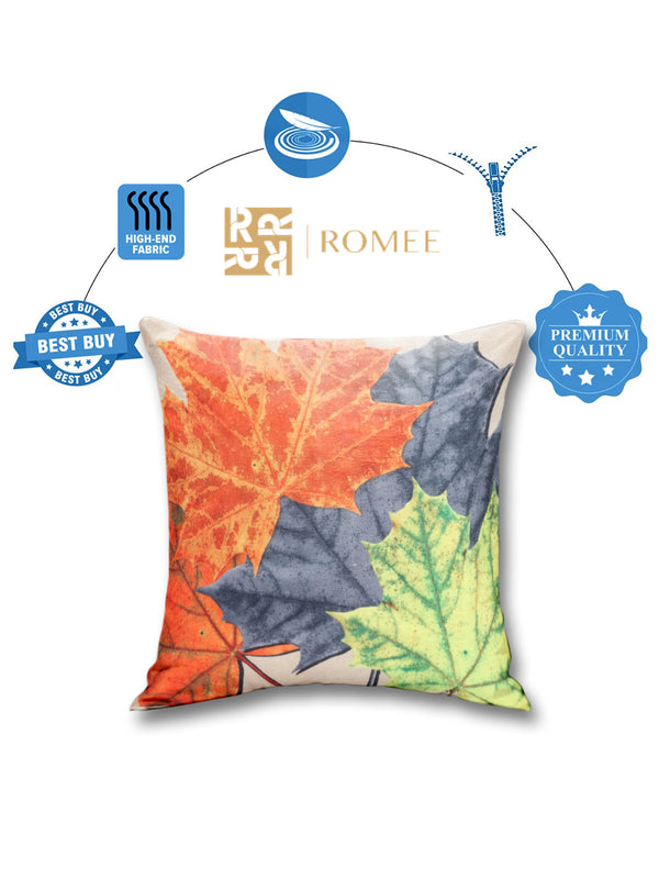 Maple Leaves Printed Floral 5 Piece Polyester Cushion Cover Set - 16" x 16", Multicolour