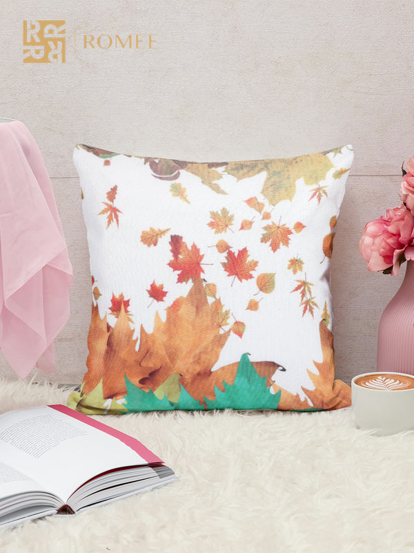 White Set of 5 Floral Patterned Jute Square Cushion Covers