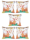 White Set of 5 Floral Patterned Jute Square Cushion Covers
