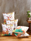 White Set of 5 Floral Patterned Jute Square Cushion Covers
