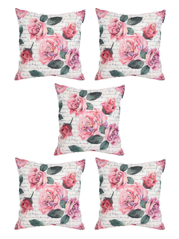 Soft Jute Rose Floral Print Throw Pillow/Cushion Covers 40cm x 40cm, Set of 5 - Multicolor