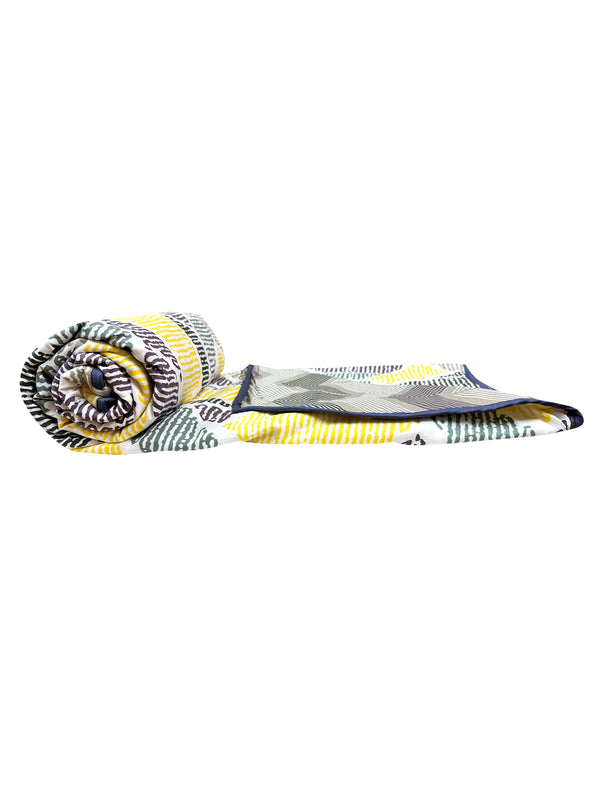 Yellow & Grey Cotton Double Bed Dohar