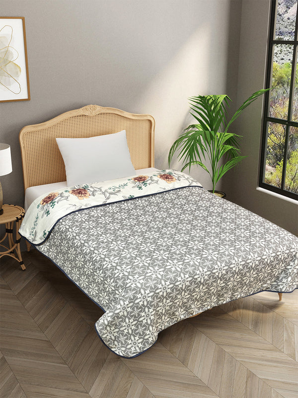 White & Grey Cotton Double Bed Dohar