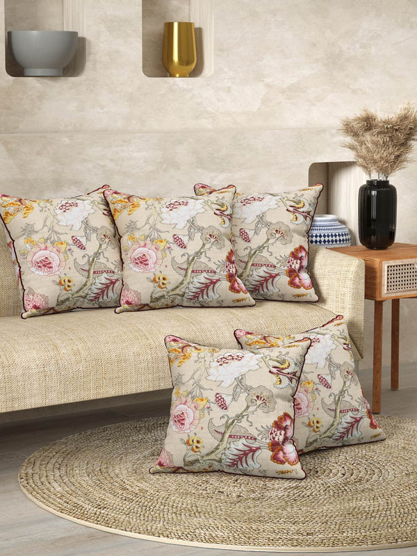 Multicolor Set of 1 Runner, 6 Placemats, 6 Napkins Floral Patterned Cotton Square Table Linen Set