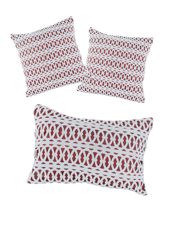 White & Red Set of 5 Laser cut Patterned Polyester Square Cushion Covers