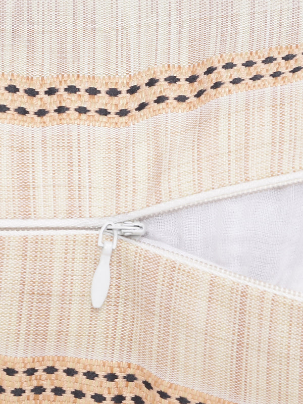 Beige Set of 2 Striped Patterned Polycotton Square Cushion Covers