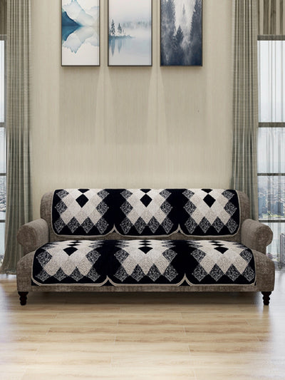 6-pieces black & beige geometric patterned 5-seater sofa covers slpw038