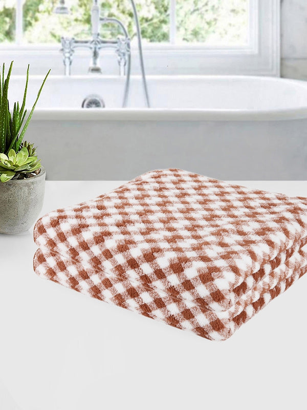 Set of 3 Brown & White Solid Microfiber Towels