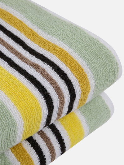 Set of 1 Green & Yellow Solid Cotton Towels