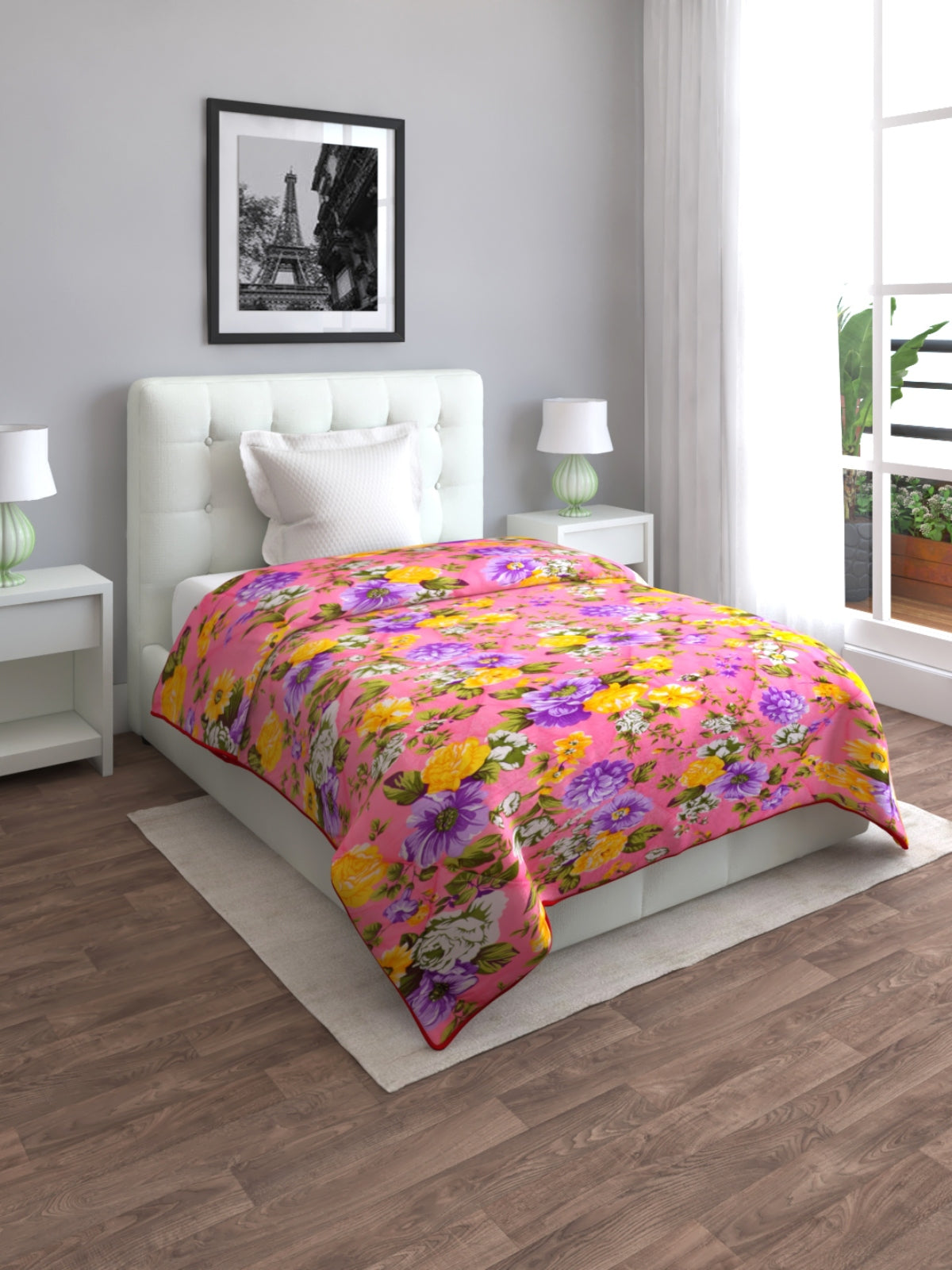 Romee Pink Floral Patterned 210 Gsm Reversible Ac Comforter