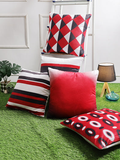 Red & White Set of 5 Cushion Covers