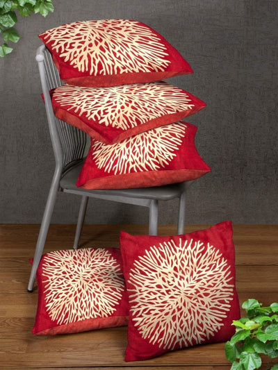 ROMEE Red Abstract Printed Cushion Covers Set of 5