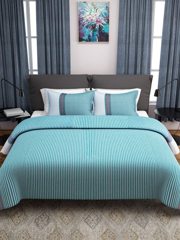 Turquoise Blue Double Bed Cover with 2 Pillow Covers