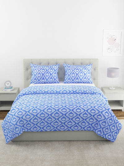 Off White & Blue Ethnic Motifs Patterned Double Bed Cover with 2 Pillow Covers