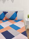 Blue & Beige Geometric Patterned 210 TC Queen Bedsheet with 2 Pillow Covers