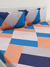 Blue & Beige Geometric Patterned 210 TC Queen Bedsheet with 2 Pillow Covers