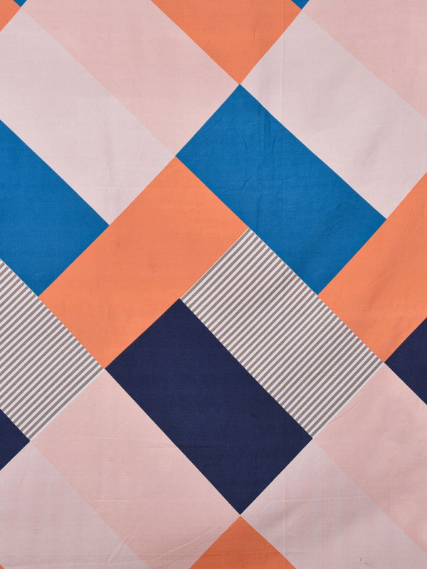 Blue & Beige Geometric Patterned 210 TC Queen Bedsheet with 2 Pillow Covers