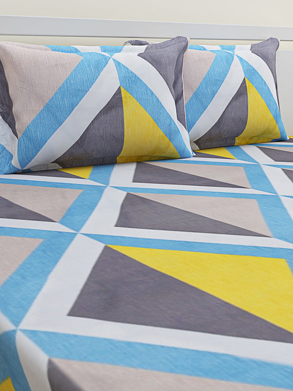 Grey Geometric Patterned 210 TC Queen Bedsheet with 2 Pillow Covers