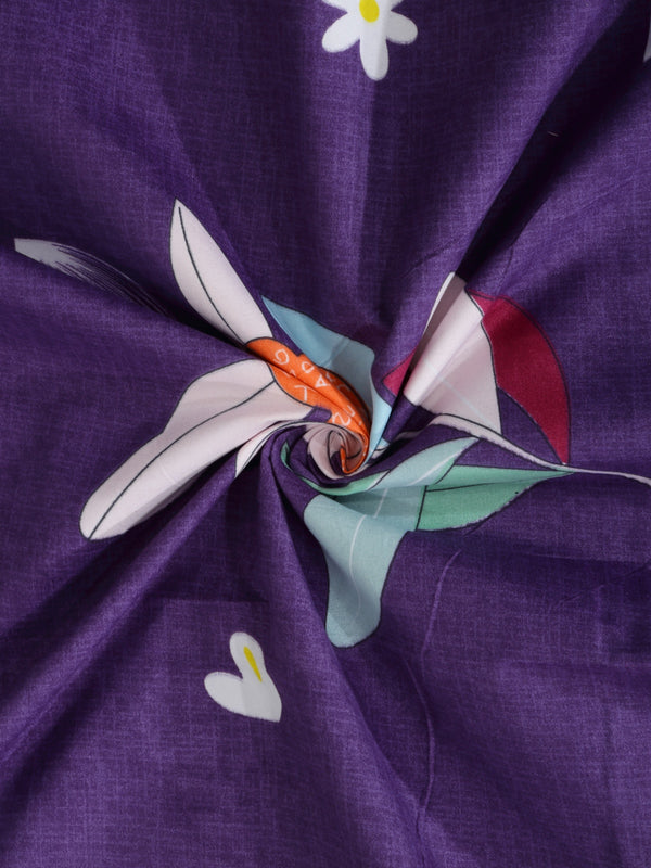 Blue Floral Patterned 210 TC Single Bedsheet with 1 Pillow Cover