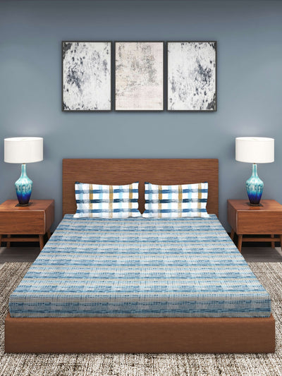 Blue Abstract Patterned 210 TC Queen Bedsheet with 2 Pillow Covers