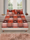 ROMEE Brown & Rust Check 150 TC King Bedsheet with 2 Pillow Covers