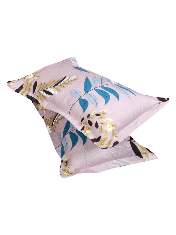 ROMEE Beige & Teal Floral 150 TC King Bedsheet with 2 Pillow Covers