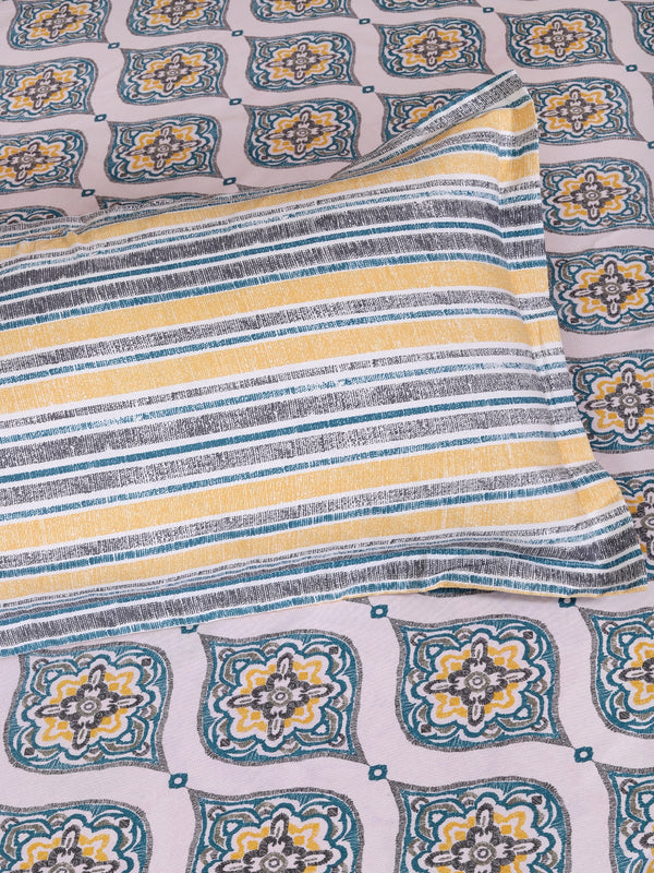 Multicolor Ethnic Motifs PATTERNED 144 TC QUEEN BEDSHEET WITH 2 PILLOW COVERS