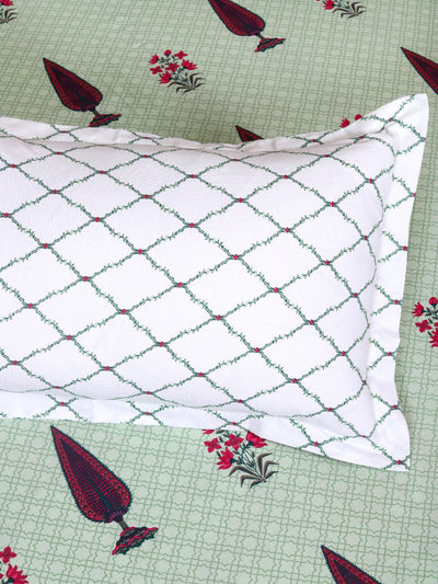 Green Floral PATTERNED 144 TC QUEEN BEDSHEET WITH 2 PILLOW COVERS