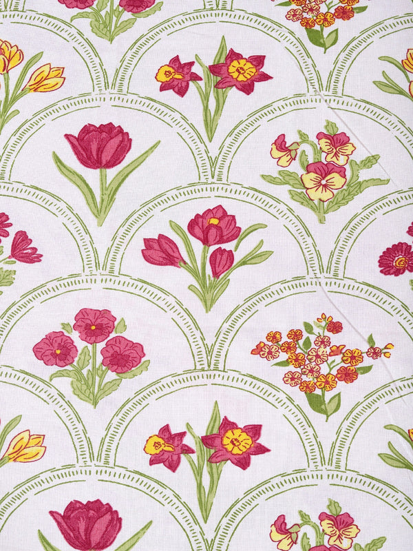 White & Green Floral PATTERNED 144 TC QUEEN BEDSHEET WITH 2 PILLOW COVERS