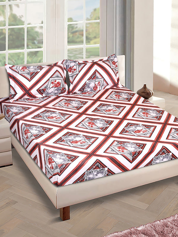 ROMEE Cream/Brown & Grey Geometric 186 TC King Bedsheet with 2 Pillow Covers